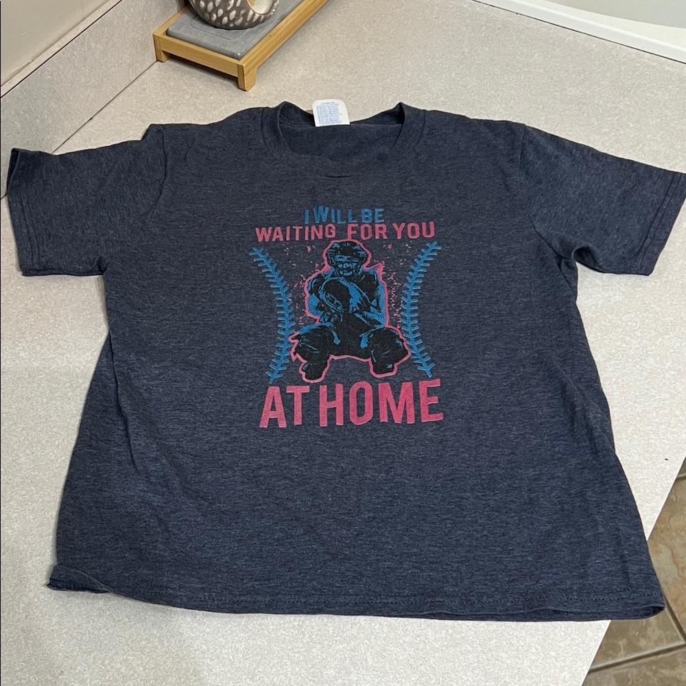 Port and Company Kids Dark Gray Tee with Pink and Teal Graphic